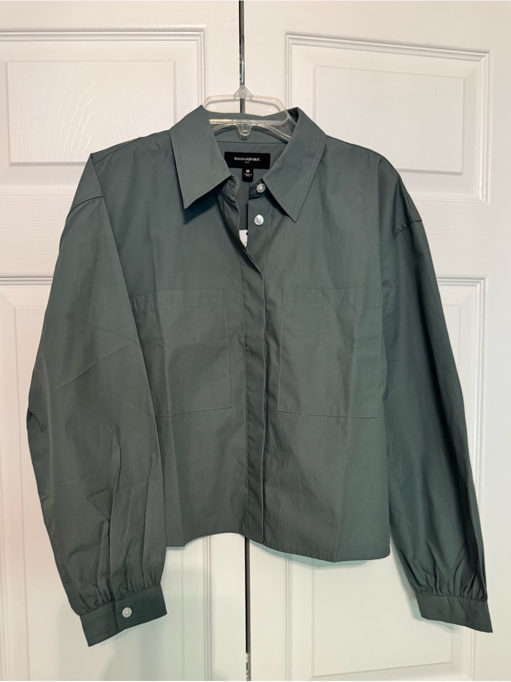 NWT Banana Republic Cropped Double Pocket Shirt Slate Green M